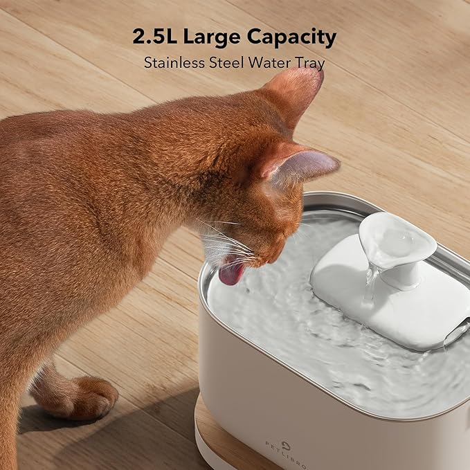 PETLIBRO App-Controlled Cat Water Fountain, Pet Water Fountain with Stainless Steel Tray, Water Fountains for Cats Indoor with Drinking Monitoring, Cat Fountains for Drinking with 2 Wireless Pumps