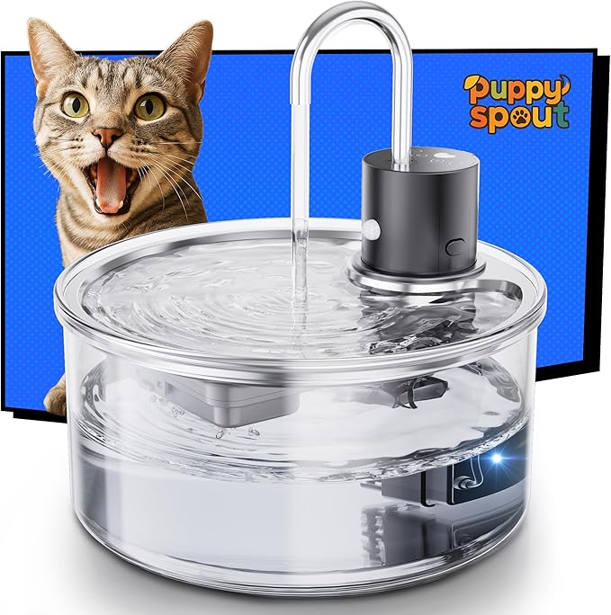Wireless Cat Water Fountain Glass - 108oz/3.2L Automatic Ultra-Quiet Cat Water Fountain Cordless, Glass Battery Operated Pet Fountain Rechargeable Water Dispenser for Cats, Puppy, Multiple Pets