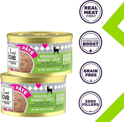 I and love and you Wet Cat Food - Whascally Wabbit Pâté - Rabbit Recipe, Grain Free, Filler Free, 3oz Pack of 24 Cans