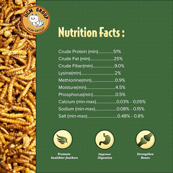 UCM Group 10LB Dried Mealworms for Wild Birds, Chickens, High Protein Organic Chicken Feed, 100% Non-GMO for Chickens, Ducks, Turtles and Reptiles