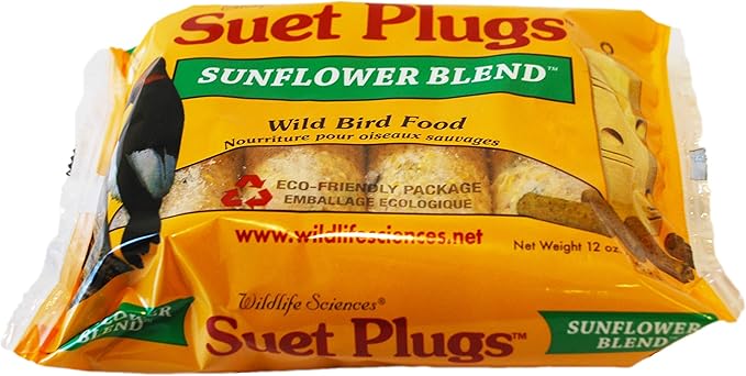 Wildlife Sciences Suet Plugs 48 Pack, Case of 12 Individually Wrapped 12 oz 4 Packs (Sunflower Blend)