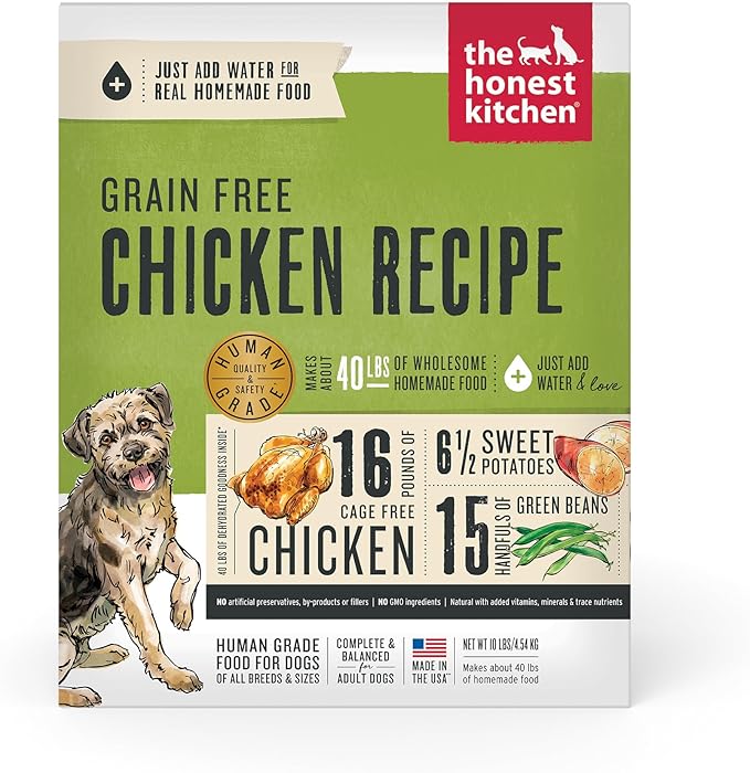 The Honest Kitchen Human Grade Dehydrated Grain Free Dog Food - Complete & Balanced Meal or Topper - Chicken 10 Pound (makes 40 Pounds)