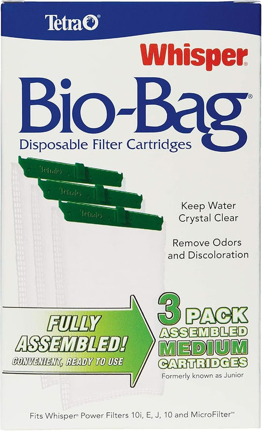 Tetra Whisper Bio-Bag Filter Aquarium Cartridges, Medium Filter for Freshwater and Marine Fish, Removes Odors and Discoloration, Ready to Use, 3 Medium Green Filters (Pack of 2)