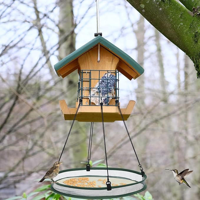 Universal Wild Bird Seed Catcher Hanging Hoop Platform Bird Seed Catcher Tray for Hummingbird Feeders Bee Feeder Outdoor Garden Accessories(2 Pieces,20 Inch)