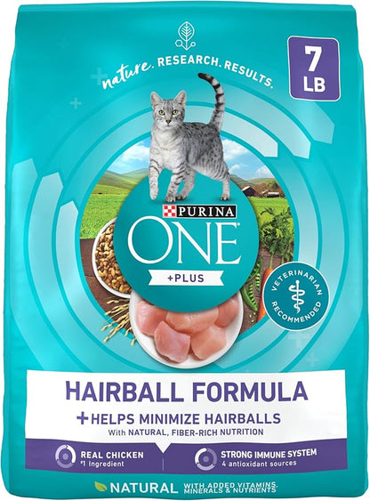 Purina ONE Natural Cat Food for Hairball Control, +PLUS Hairball Formula - 7 lb. Bag