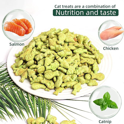 Cat Hairball Treats, 16 Oz Kitty Teeth Cleaning Catnip for Indoor, Fish Shape Cat Nip Dry Food, Healthy Chicken and Salmon Flavor Grass Biscuits