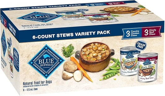 [Blue Buffalo] Hearty Beef and Country Chicken Variety Pack (12.5-oz Cans, 6 Count)