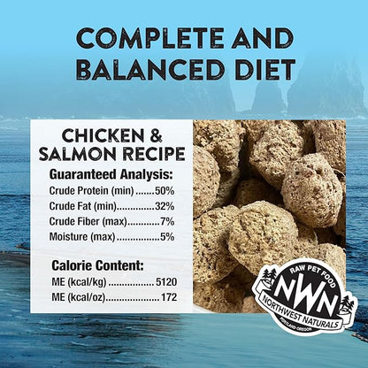 Northwest Naturals Freeze-Dried Chicken & Salmon Dog Food - Bite-Sized Nuggets - Grain-Free, High-Protein, Raw Diet, Human-Grade Ingredients, All Natural, Omega-3 for Skin & Coat - 12 Oz (Pack of 2)