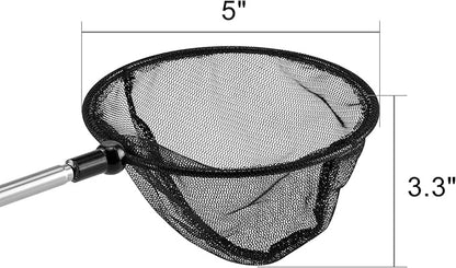 Telescopic Aquarium Fish Net, Fine Mesh Round Fish Net for Fish Tank with Extendable Long Handle (5 inch)