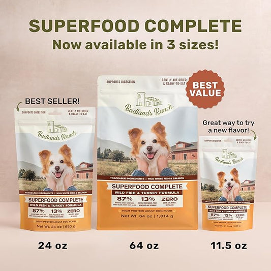 Superfood Complete, Air-Dried Adult Dog Food - High Protein, Zero Fillers, Superfood Nutrition by Katherine Heigl (11.5 oz. Wild Fish and Turkey Formula)