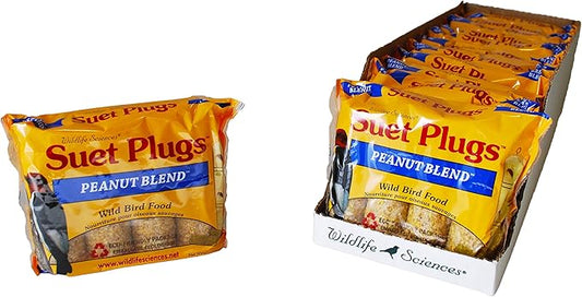 Wildlife Sciences Suet Plugs 48 Pack, Case of 12 Individually Wrapped 12 oz 4 Packs (Peanut Blend)