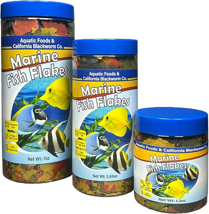 Aquatic Foods Inc. Premium Marine Fish Flakes with Algae, Seaweed and Nori for Clown Fish, Tangs, Butterflies, Angel Fish, 4-Type Wafer Mix & 12-Type Pellet Mix Included 7.0oz Canister