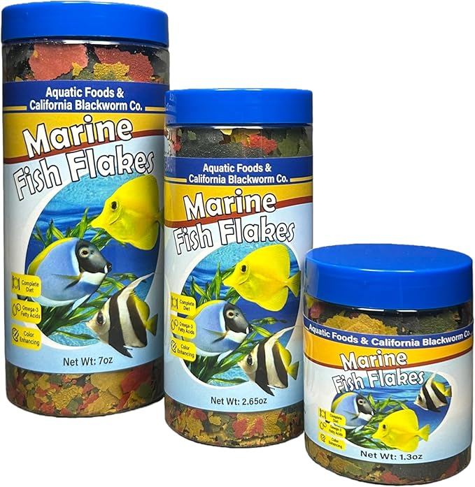 Aquatic Foods Inc. Premium Marine Fish Flakes with Algae, Seaweed and Nori for Clown Fish, Tangs, Butterflies, Angel Fish, 4-Type Wafer Mix & 12-Type Pellet Mix Included 2.65oz Canister