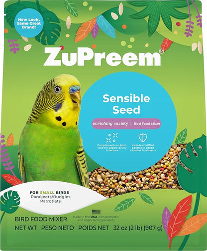 ZuPreem Sensible Seed Bird Food, Parakeet, Budgie, Parrotlet, Dove, Seed and Pellet Blend for Small Birds, Food Mixer Topper, Enriching Variety, Made in USA, Parakeet Seeds (S, 2 lbs)
