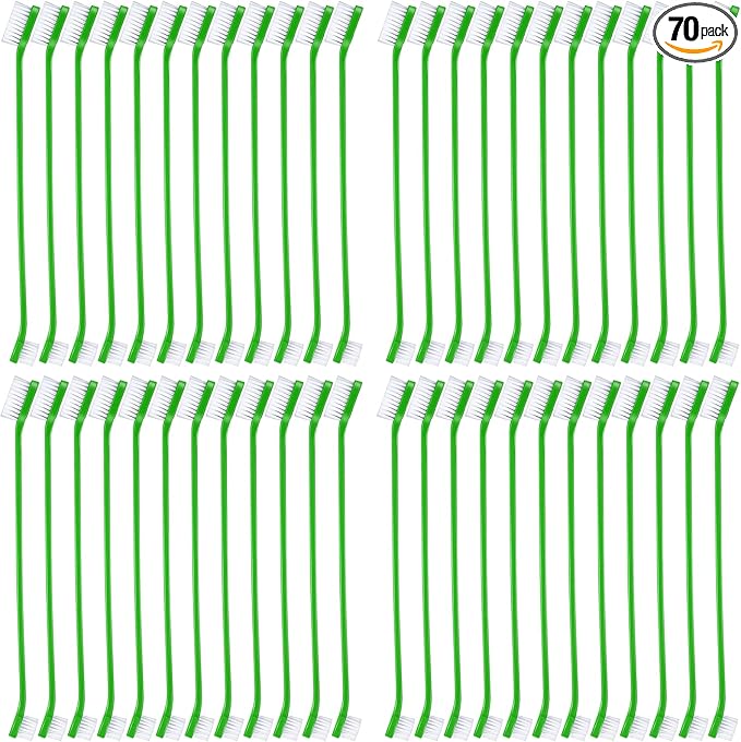 Honeydak Dog Toothbrush Bulk Dual Headed Dental Brushes Dogs Tooth Brushing Kit Long Handle Pet Tooth Brush for Puppy Large Small Cats and Most Pets Teeth Cleaning Dental Supplies(70 Pcs,Green)