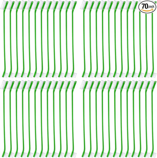 Honeydak Dog Toothbrush Bulk Dual Headed Dental Brushes Dogs Tooth Brushing Kit Long Handle Pet Tooth Brush for Puppy Large Small Cats and Most Pets Teeth Cleaning Dental Supplies(70 Pcs,Green)
