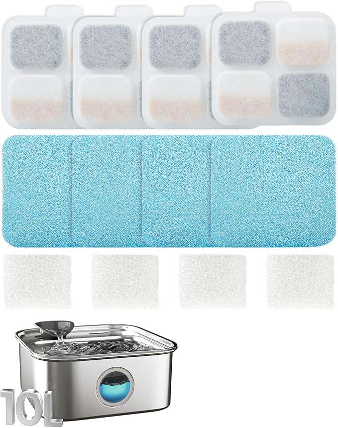 oneisall 4Set Filters for for 10L/338oz/2.64Gal Stainless Steel Dog Water Fountain