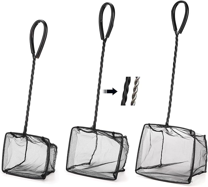 3 Pack Aquarium Net, Multi-Size Fine Quick Fish Catch Nets Extra Soft Nylon Fishing Nets with Plastic Handle for Aquarium Fish Tank Supplies- Black (4in,5in, 6in)