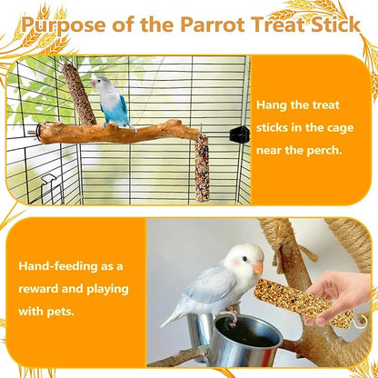 2PCS Parakeet Treat,Natural Parrots Treat Sticks,Vegetable & Grain Style Sticks,Bird Treats for Cockatiel Lovebirds Budgies Canary Finches Conure
