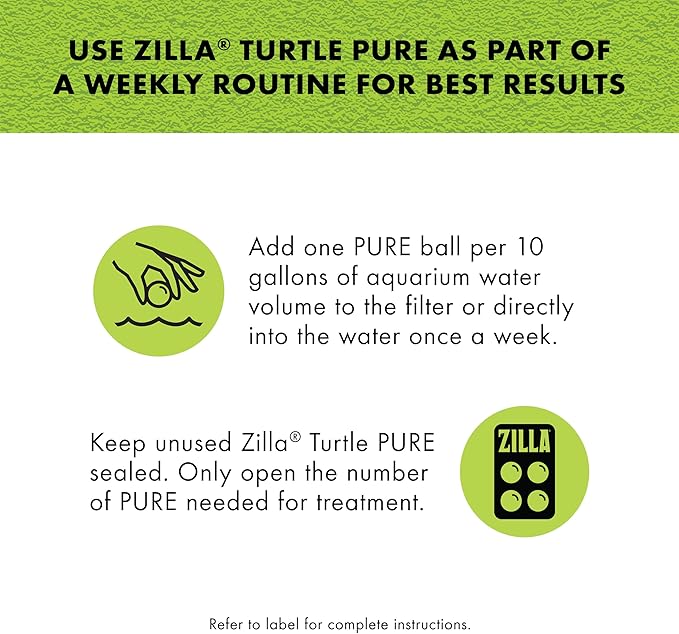 Zilla Pet Turtle Pure, Water Care, Removes Sludge for a Balanced Aquatic Environment, Treats up to 10 Gallons