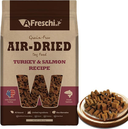 Afreschi Air-Dried Dog Food Turkey & Salmon Recipe 2.2 lb, All-Natural, Complete & Balanced, Grain-Free, High-Protein, Limited Ingredients