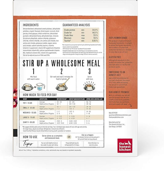 The Honest Kitchen Dehydrated Grain Free Beef Dog Food, 7 lb Box