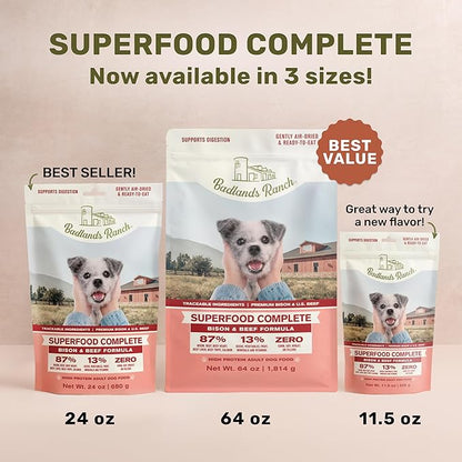 Superfood Complete, Air-Dried Adult Dog Food - High Protein, Zero Fillers, Superfood Nutrition by Katherine Heigl (11.5 oz, Beef & Bison Formula)