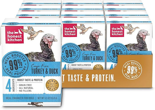 The Honest Kitchen Meal Booster: 99% Turkey & Duck Dog Food Topper, 5.5 oz (Pack of 12)