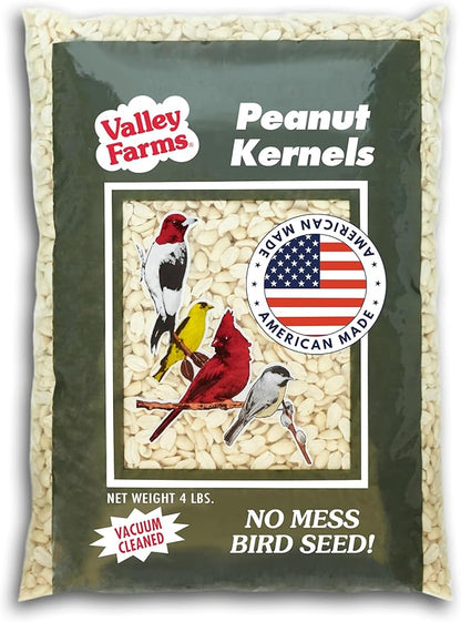 Valley Farms Whole Peanut Kernels (4 LB) Wild Bird Food for Outside Feeders, Peanuts for Birds, Chickadee Bird Seed for Outside Feeders, No Mess Bird Seed