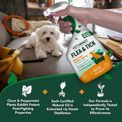 Vet’s Best Flea and Tick Home Spray – Plant-Based Flea and Tick Treatment for Dogs and Indoor Use – Natural Spray with Essential Oils for Flea Control in Home – 32 oz Bottles, 2 Pack