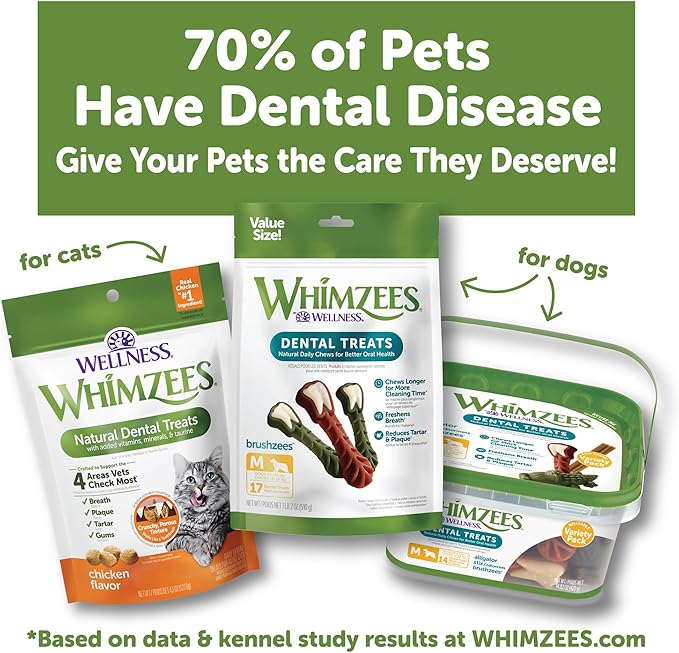 WHIMZEES Wellness Cat Dental Treats, Natural Chews, Chicken and Tuna Flavor, (4.5 Ounce Bag)