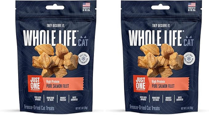Whole Life Pet Just One Salmon - Cat Treat Or Topper - Human Grade, Freeze Dried, One Ingredient - Protein Rich, Grain Free, Made in The USA (Pack of 2)
