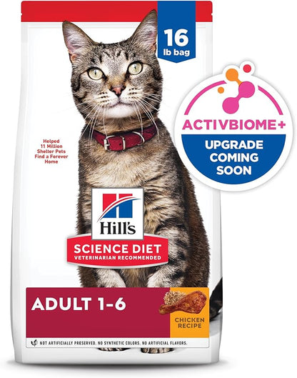 Hill's Science Diet Adult 1-6, Adult 1-6 Premium Nutrition, Dry Cat Food, Chicken Recipe, 16 lb Bag