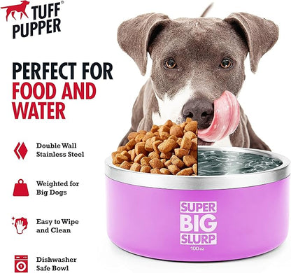 Tuff Pupper 100 oz Heavy Duty Insulated Stainless Steel Dog Bowl for Large Dogs, Non-Slip Base, Dishwasher Safe