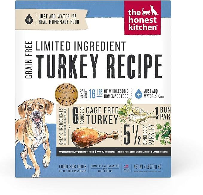 The Honest Kitchen Dehydrated Limited Ingredient Turkey Dog Food, 4 lb Box