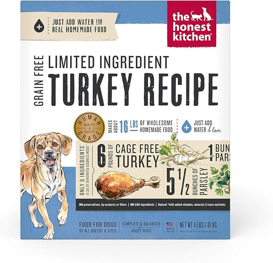 The Honest Kitchen Dehydrated Limited Ingredient Turkey Dog Food, 4 lb Box