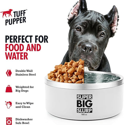 Tuff Pupper Heavy Duty Insulated Dog Bowl | Double Wall Stainless Steel Dog Food Dish | Non-Slip Spill Proof Dishwasher Safe Cat Bowl | Water Dish for Feeding Large Medium Small Pets (188oz, White)