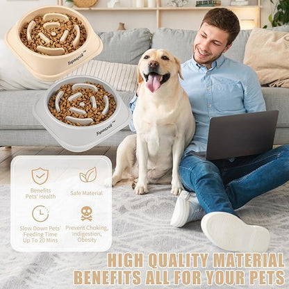 2 Pack Slow Feeder Dog Bowls for Healthy Eating, Non-Slip and Anti-Choking Design, Reduces Bloating & Overeating for Medium Dogs and Cats, Easy to Clean