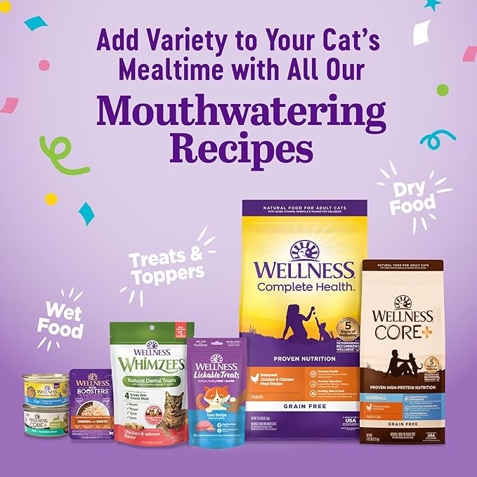 Wellness Appetizing Entrées Shredded Adult Wet Cat Food, Natural, Protein-Rich, Grain Free, 2.8 Ounce Pouch, 8 Pack (Chicken & Duck Recipe)