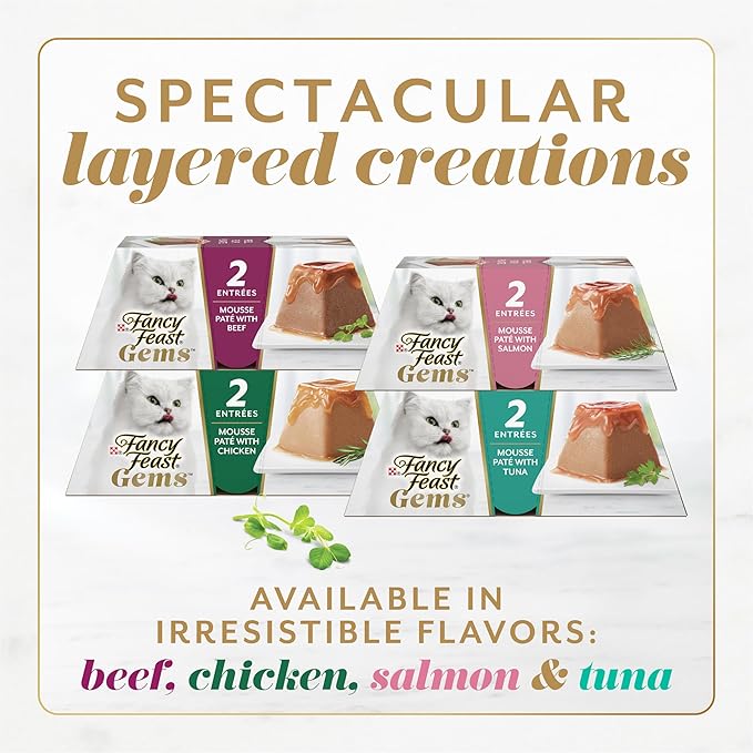 Fancy Feast Gems Pate Cat Food Mousse with Beef and a Halo of Savory Gravy Cat Food - (Pack of 8) 4 oz. Boxes