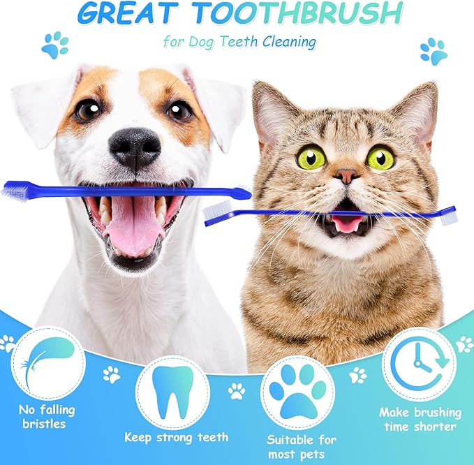 Honeydak Dog Toothbrush Bulk Dual Headed Dental Brushes Dogs Tooth Brushing Kit Long Handle Pet Tooth Brush for Puppy Large Small Cats and Most Pets Teeth Cleaning Dental Supplies(80 Pcs,Dark Blue)