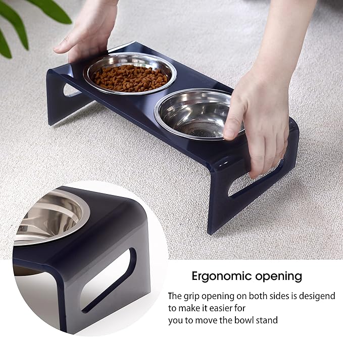 Tilted Raised Elevated Food and Water Bowls Stand for Cat or Small Dogs - Puppy's Clear Acrylic Stainless Steel Dishes Holder for Boy or Girl Pet,Modern,Durable and Easy to Clean by WBhonghui (Grey)