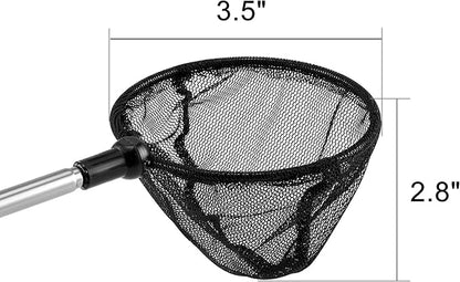 Telescopic Aquarium Fish Net, Fine Mesh Round Fish Net for Fish Tank with Extendable Long Handle (3.5 inch)