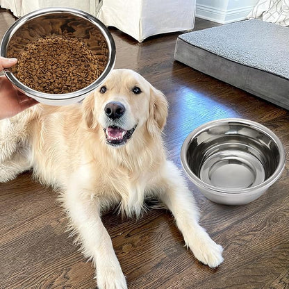 2 Pcs 1 Gallon Large Dog Bowls - Food Grade Stainless Steel Metal Water Bowls, Easy to Clean Food Bowl for Medium Large Dogs Indoor Outdoor