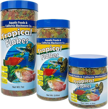 Aquatic Foods Inc. Premium Tropical Fish Flakes, for Angel Fish, Guppies, Live Bearers, Loaches, Gouramis, Cichlids, All Tropical Fish. 12-Type pellets and 4-Type Wafers Included 2.65oz Canister