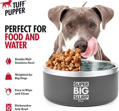 Tuff Pupper 100 oz Heavy Duty Insulated Stainless Steel Dog Bowl for Large Dogs, Non-Slip Base, Dishwasher Safe
