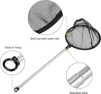 Telescopic Aquarium Fish Net, Fine Mesh Round Fish Net for Fish Tank with Extendable Long Handle (5 inch)
