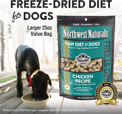 Northwest Naturals Freeze-Dried Chicken Dog Food - Bite-Sized Nuggets - Grain-Free, High-Protein, Raw Diet, Human-Grade Ingredients, All Natural, Healthy & Nutritious, Proudly Made in USA, 25 Oz