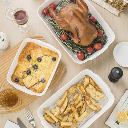 4.2 QT Deep Ceramic Baking Dish, White Casserole Dish, Lasagna Pan for Oven, Ceramic Baking Pan, Kitchen Decor, Microwave Oven Safe, Dinner, Wedding（10" x 13.9"）