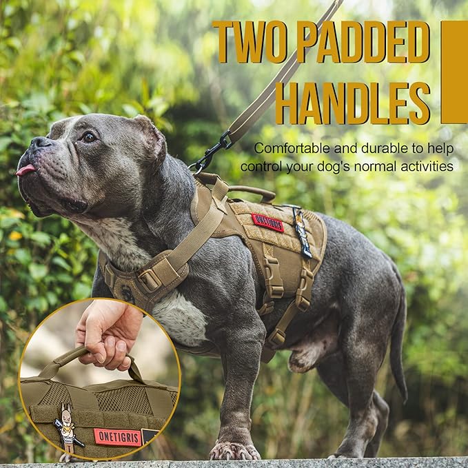 OneTigris Tactical Dog Harness for Small Dogs, No Pull Small Dog Vest Harness Breathable Military Dogs Molle Vest with Handles, Walking Hiking Training (Brown, XS)